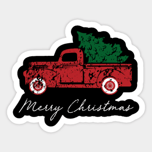 Merry Christmas Retro Vintage Red Truck Sticker